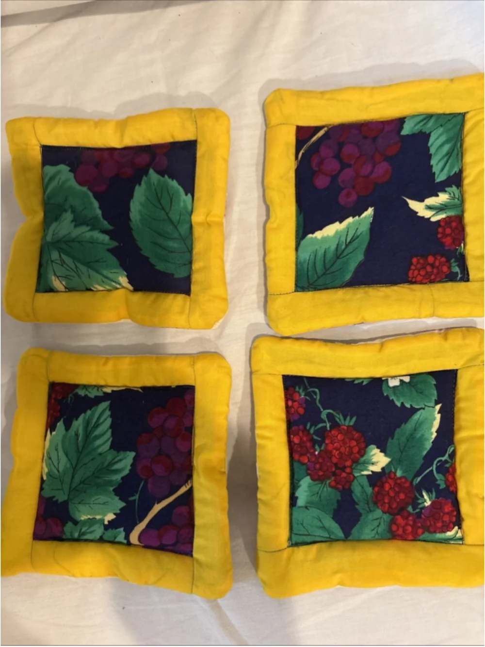 Floral , Grapes & Berries Coasters/hot Pads Handmade Reversible 1061